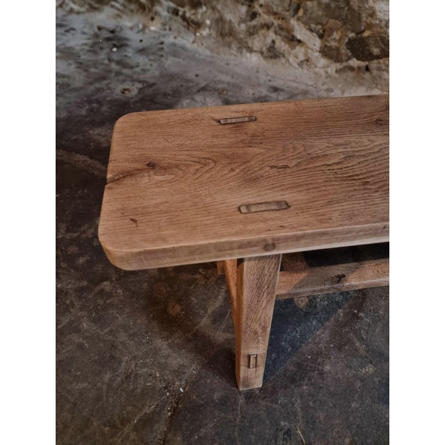 Wood Vintage French Oak Bench, 1960s For Sale - Image 7 of 15