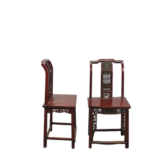 Pair Antique Chinese Blue Eye Side Chairs For Sale In Greensboro - Image 6 of 12