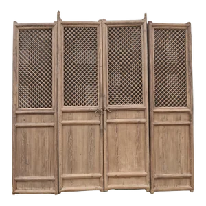 100" High Large Antique Chinese Screen Door- a Set of 4 Lattice Screen Panels