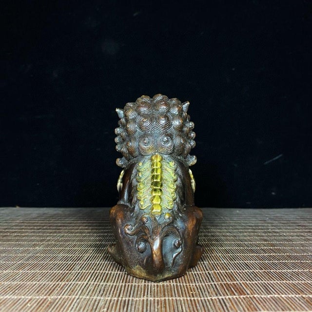 Vintage Pair of Chinese Gilt Bronze Guardian Lions (Foo Dogs) For Sale - Image 9 of 10