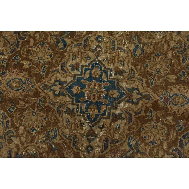 Brown Kashan Rug 9’8” X 12’1” Brown Wool Vintage Distressed Hand-Knotted Carpet For Sale - Image 8 of 14