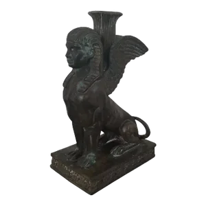 19th Century Grand Tour Egyptian Revival Bronze Winged Sphinx Candlestick