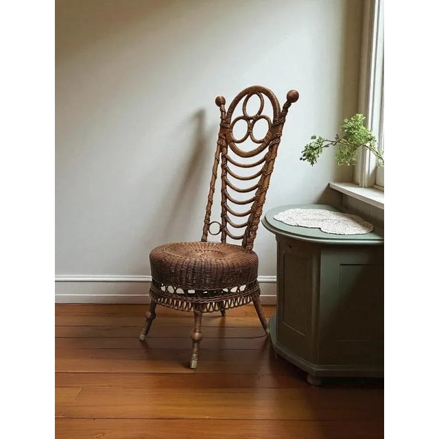 Brown Rattan and Wicker Boudoir Chair, Italy, 1900s For Sale - Image 8 of 12