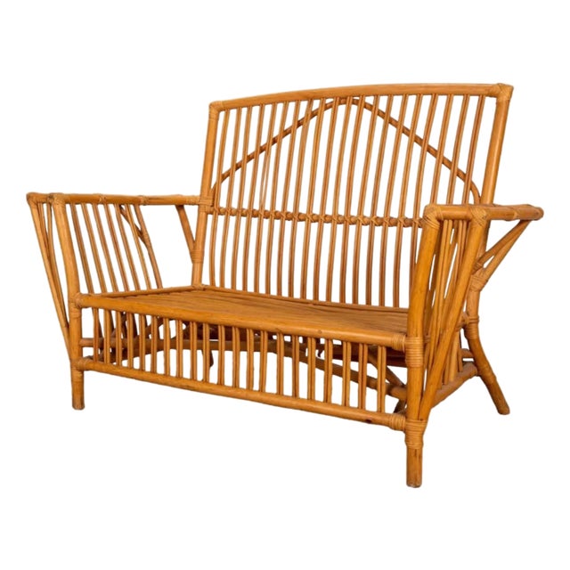 Presidents 1930’s Stick Reed Rattan Sofa Settee Styled After Bielecky Brothers For Sale