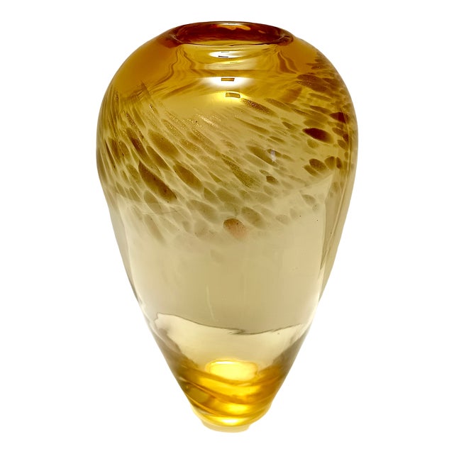 Straw Colored Murano Glass Vase with Aventurine attributed to Fratelli Toso, 1960s For Sale