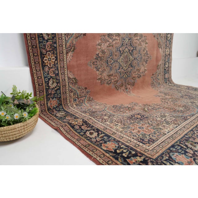 1970s Vintage Persian Handmade Wool 7x10 Orange Area Rug For Sale - Image 10 of 11