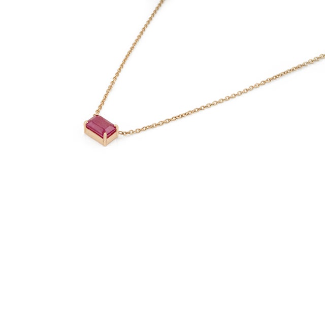 Not Yet Made - Made To Order Minimalist 18k Yellow Gold Emerald Cut Ruby Solitaire Pendant Necklace 18 Inches For Sale - Image 5 of 14
