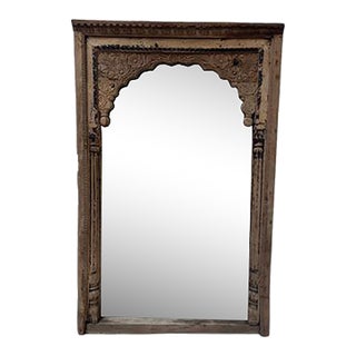 Antique Indian Carved Wooden Mirror For Sale