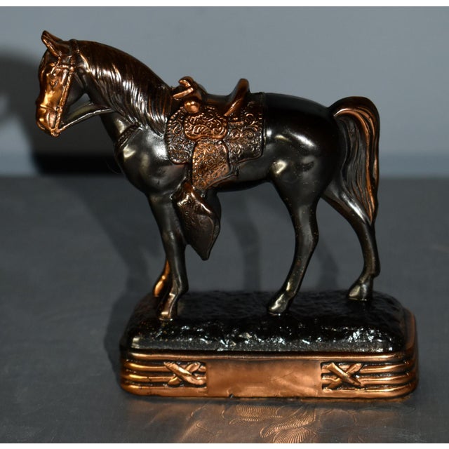 Vintage Decorative Bronze & Copper Finished Horse on Stand | Chairish
