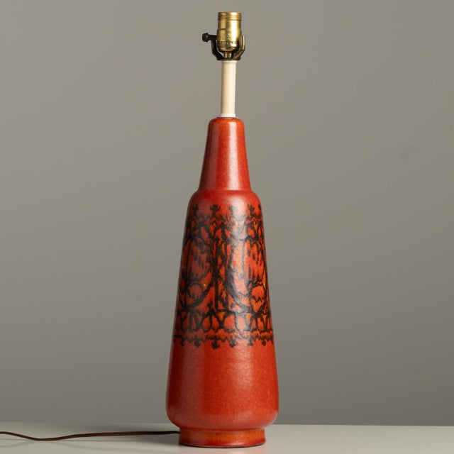 1950s Stunning Ceramic Italian Large Signed Studio Pottery Red Raymor Lamp Bitossi Aldo Londi For Sale - Image 11 of 15