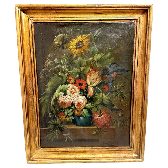 19th Century Antique Dutch Floral Still Life Signed “A. van Sijnkens”, 19th C or Older For Sale - Image 5 of 13