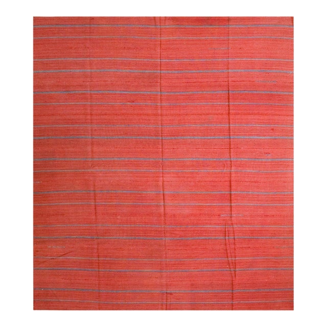 1920s Red Coral Stripe Kilim Antique Flat Woven Nw Persian Rug 7'9"x 8'7" Carpet For Sale