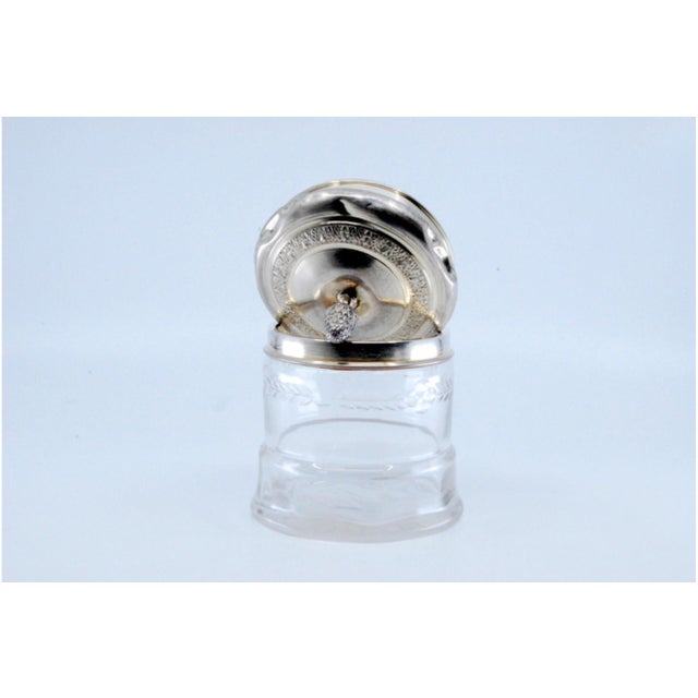 Glass Bottle with Embossed Silver Lid and Pine Cone-Shaped Handle For Sale - Image 9 of 11