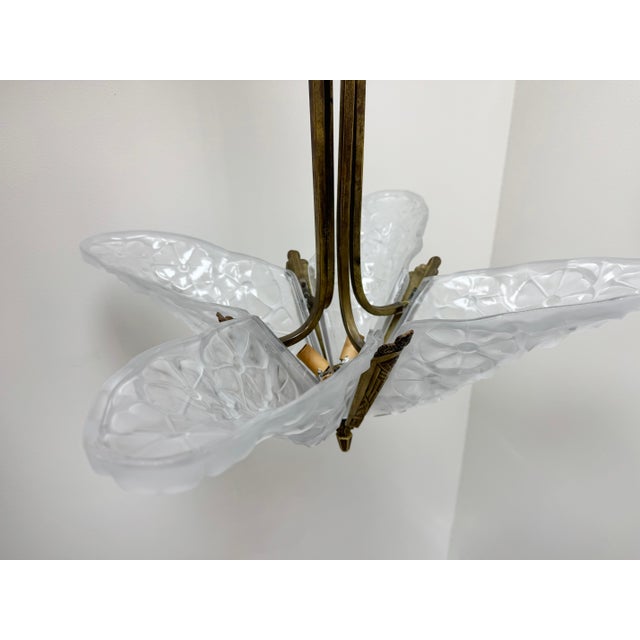 French Art Deco Degue Bronze Ceiling Light With Four Signed Glass Panels, Circa 1920s For Sale In Miami - Image 6 of 18