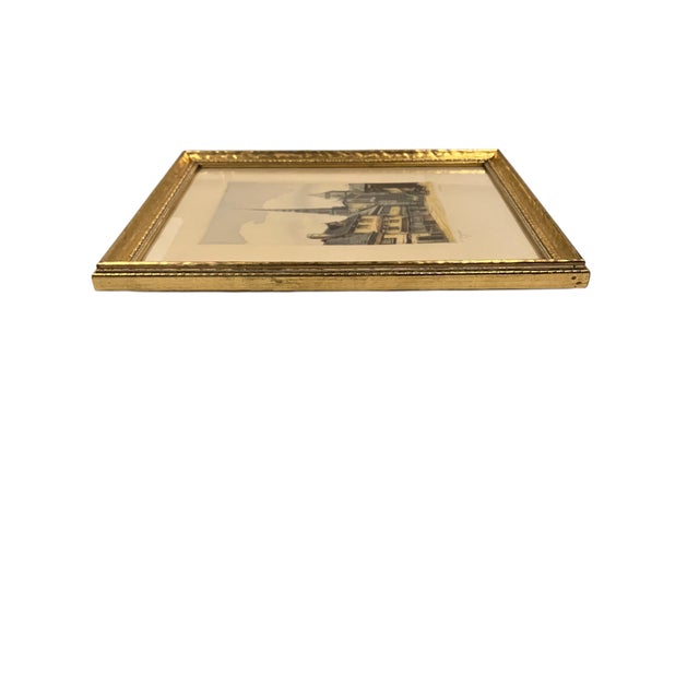 Antique Watercolor Etching of a European Village Street Scene Signed by v. Carre in a Gilded Frame For Sale - Image 9 of 18