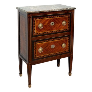 Antique 18th Century Louis XVI Neapolitan Chest of Drawers in Exotic Woods with Marble Top For Sale