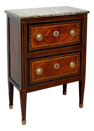 Antique 18th Century Louis XVI Neapolitan Chest of Drawers in Exotic Woods with Marble Top