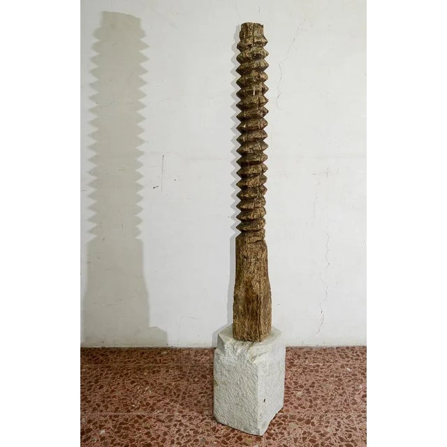 Turned Screw Frame in Pressed Wood with Moulded Stone Base For Sale - Image 4 of 9