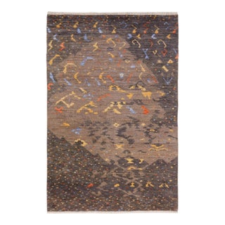 Moroccan Rustic Gray/Rust Wool & Silk Rug - 5'8'' X 8'1'' For Sale
