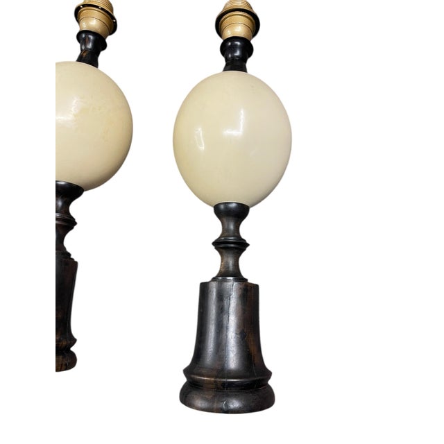 Vintage Exotic Wood and Ostrich Egg Lamps from Maison Jansen, 1950s, Set of 2 For Sale - Image 6 of 9