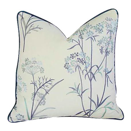 Antique White Designer Embroidered Mustard Flower Linen Feather/Down Pillow For Sale - Image 8 of 8