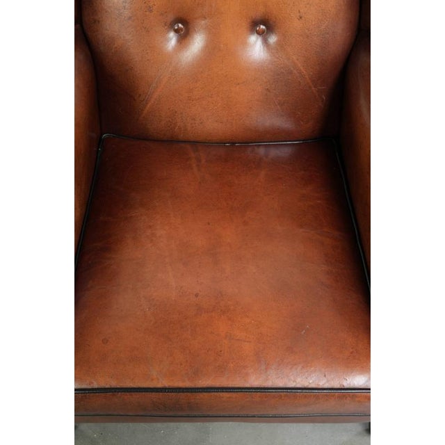 Sheepskin Wing Armchair in Cognac Color For Sale - Image 6 of 13