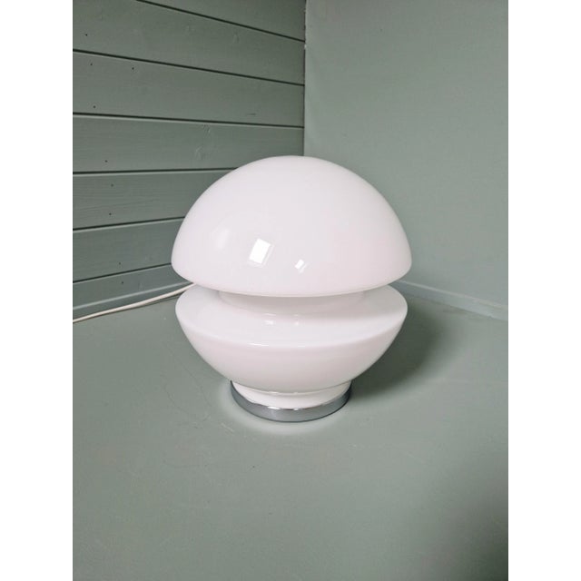 Space Age White Opaline and Chrome Metal Table Lamp, 1970s For Sale - Image 6 of 16