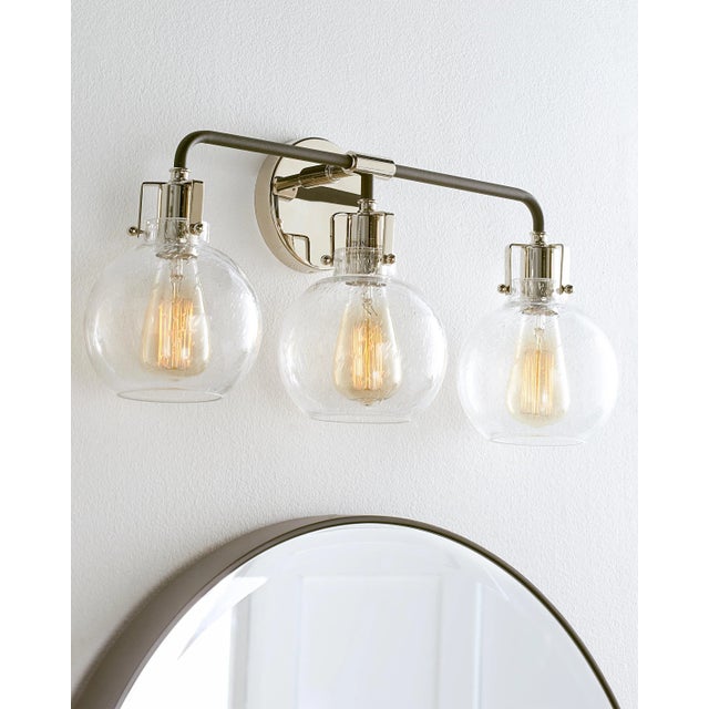 Sean Lavin by Visual Comfort Studio Clara 3-Light Vanity, Polished Nickel/Textured Black For Sale - Image 4 of 5