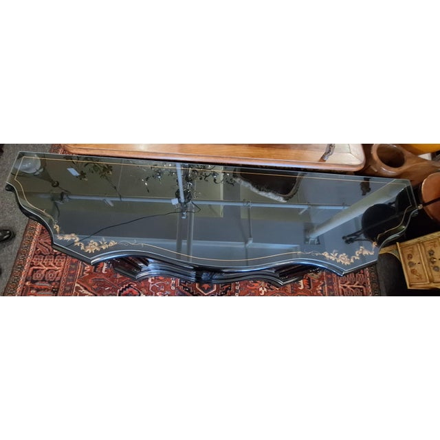 1980s Karges Black Lacquer Japanese Chinoiserie Glass Top Credenza Cabinet For Sale - Image 10 of 11