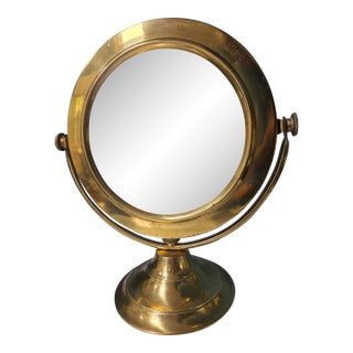 Vintage Brass Tabletop Vanity Adjustable Mirror For Sale