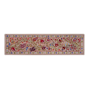 Floral Suzani Embroidery - Silk Cotton Blend Bird Table Runner Tapestry 1'8'' X 6'3''