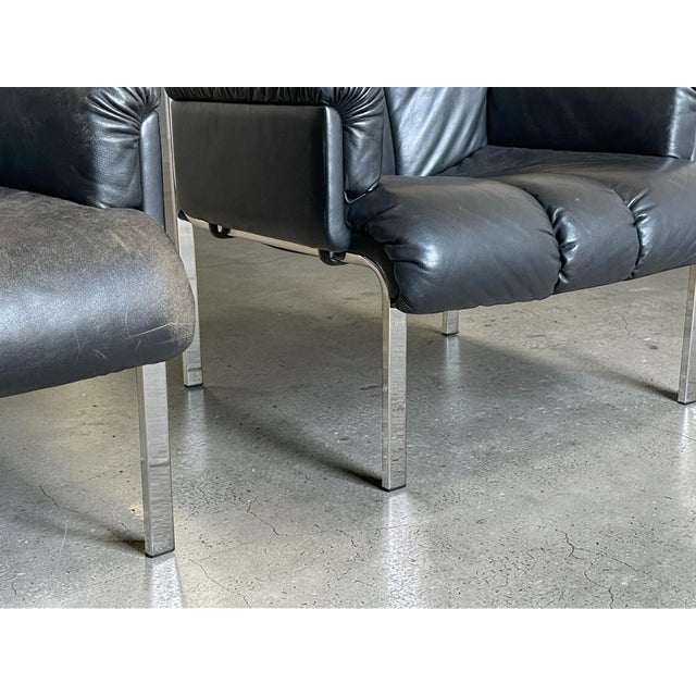 Eurochair Lounge Chairs in Black Leather and Chromed Steel by Hans Eichenberger, 1970s, Set of 2 For Sale - Image 15 of 16