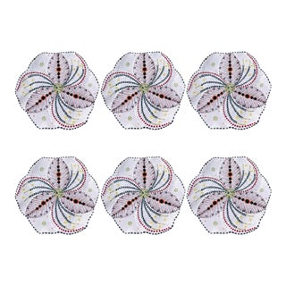 Hand-Painted South African Art Pottery Botanical Pinwheel Plates - Set of 6 For Sale
