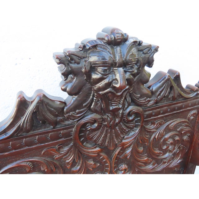 Late 1800s Gothic Heavy Hand Carved Throne His and Hers Curule Chairs 6570d For Sale - Image 10 of 18