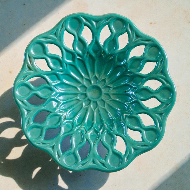 Large French Fruit Bowl in Openwork Mandala Earthenware, 1955 For Sale - Image 9 of 9