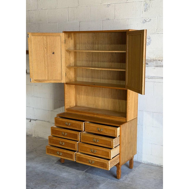 Vintage Danish Oak Hutch Cabinet in Style of Henning Mid Century Storage Display Cabinet For Sale In Los Angeles - Image 6 of 8