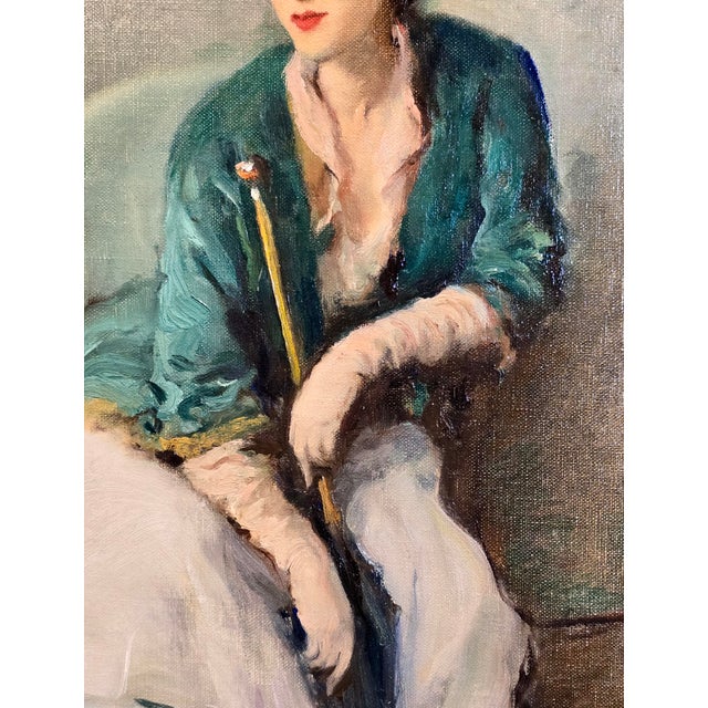 Off-white Fernand Toussaint -Elegant Belle Epoque Woman W/Parasol- Oil Painting For Sale - Image 8 of 12