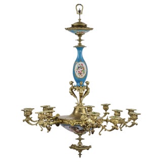 Louis XVI Style Sevres Porcelain Chandelier for 15 Candles For Sale