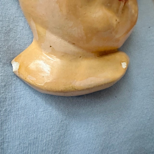 American Vintage Chalkware Child Face Nursery Wall Plaques – Pair For Sale - Image 3 of 4