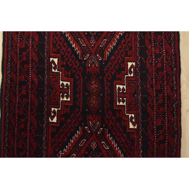 Blue Baloch Runner 1’10” X 9’5” Blue Wool Vintage Tribal Hand-Knotted Rug For Sale - Image 8 of 12