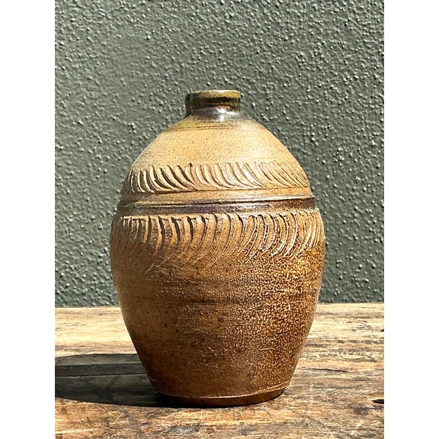 Vintage Original Studio Pottery Ribbed Vase For Sale - Image 4 of 12