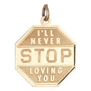 Vintage Charm I'll Never Stop Loving You C1955 14k Gold Mid Century Pendant For Sale
