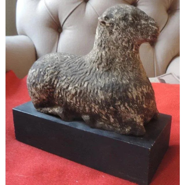 Folk Art 19th Century American Folk Art Carved Stone Lamb Sculpture For Sale - Image 3 of 11