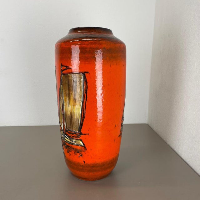 Large Fat Lava Multi-Color Sailing Boats Floor Vase from Scheurich, 1970s For Sale - Image 4 of 18