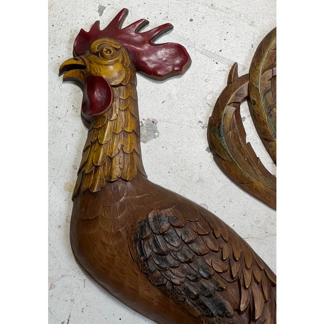 Syroco Wood MCM Syrocco Sculptural Rooster Wall Plaque For Sale - Image 4 of 12