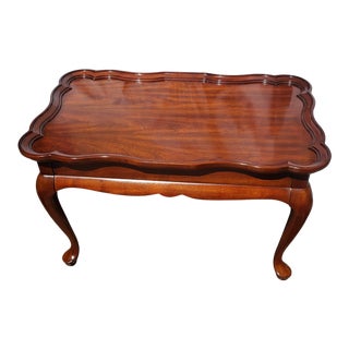 1960s Superior Furniture Solid Walnut Scallop Edge Tea Table With Pull Out Tray For Sale