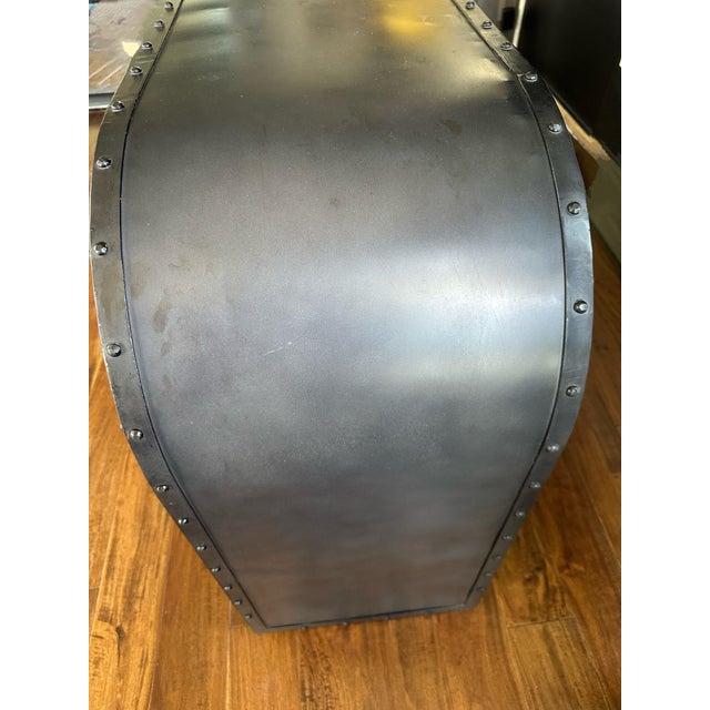 Wood Industrial Riveted Metal & Glass Display Cabinet / Console – 62” For Sale - Image 7 of 12