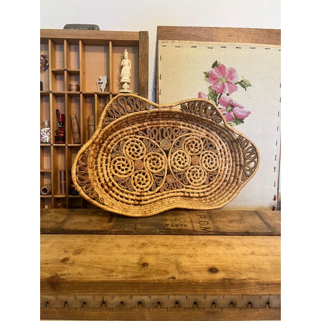 Vintage Handmade Woven Basket For Sale - Image 4 of 8