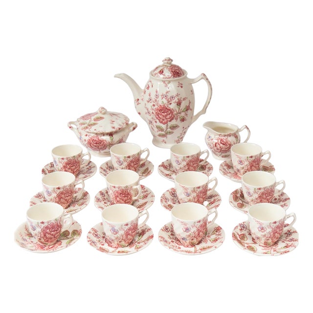 Vintage English Coffee Set, 1980s, Set of 27 For Sale