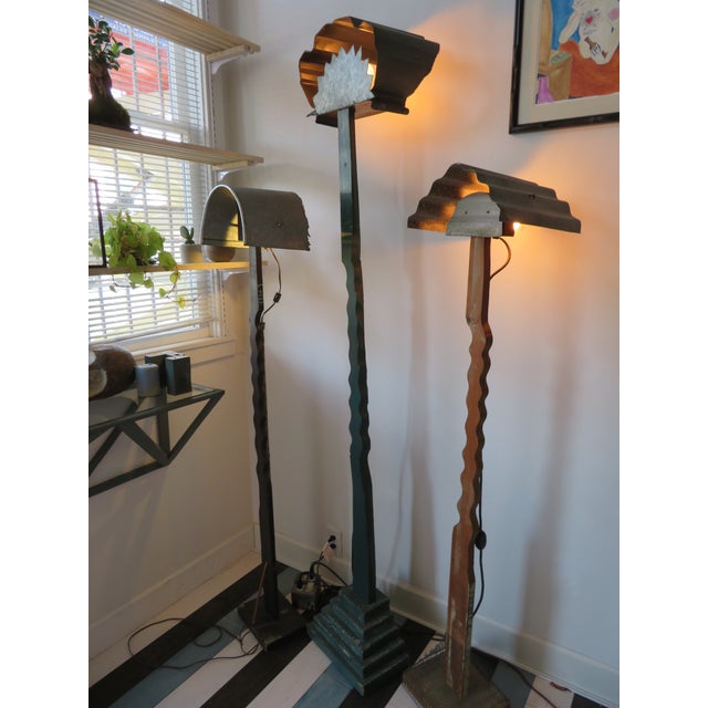 Wood Wood & Metal Ziggurat Floor Lamp For Sale - Image 7 of 8